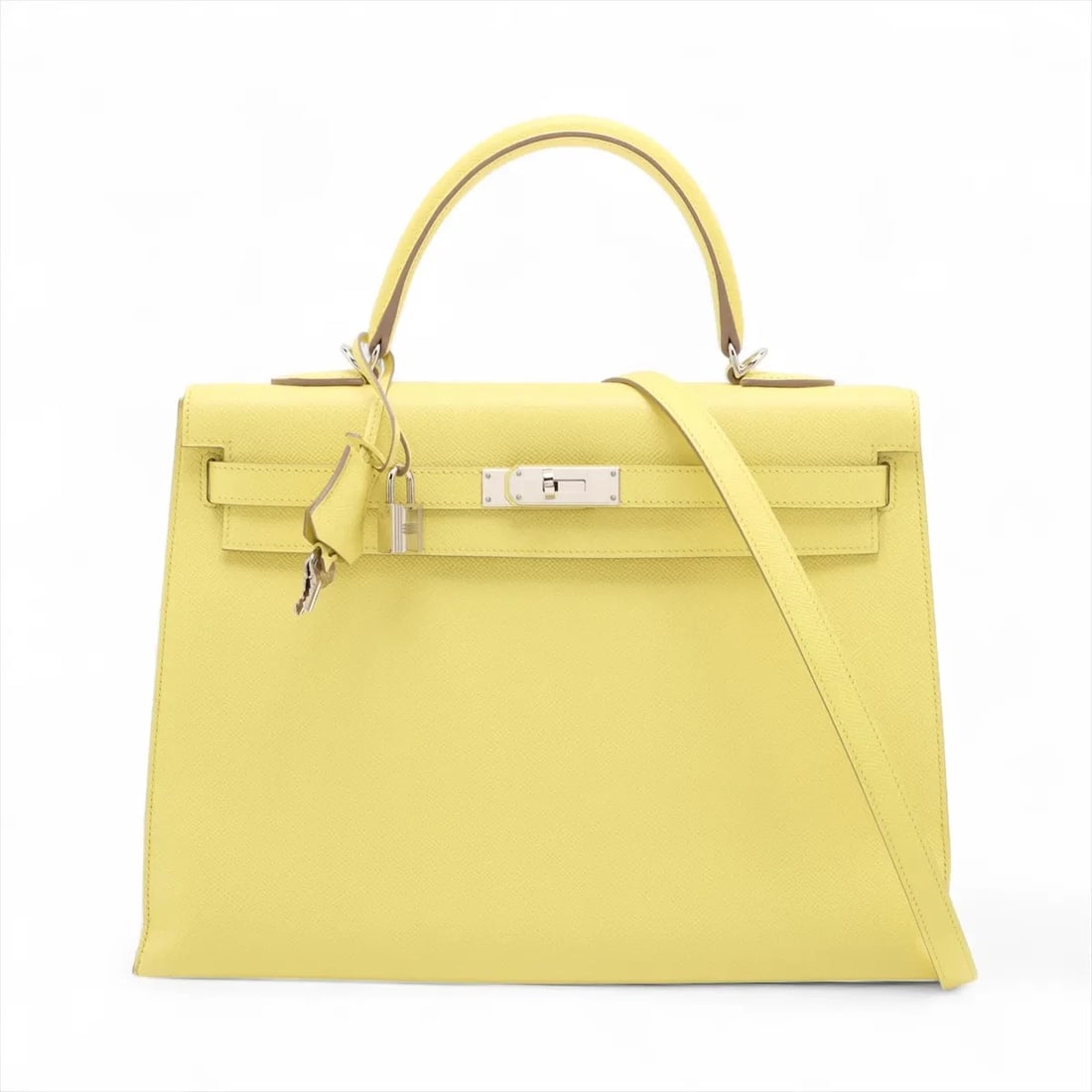 HERMES KELLY 35 SERIE VEAU EPSOM LIME SILVER: Hermes Kelly 35 Serie Veau Epsom Lime Silver Brand: Hermès Type: Hand bag Material: Veau Epsom Color: Lime Size: Height:9.6inch Length:14.0inch Depth:5.1inch Handle height:4.1inch Accessories: None