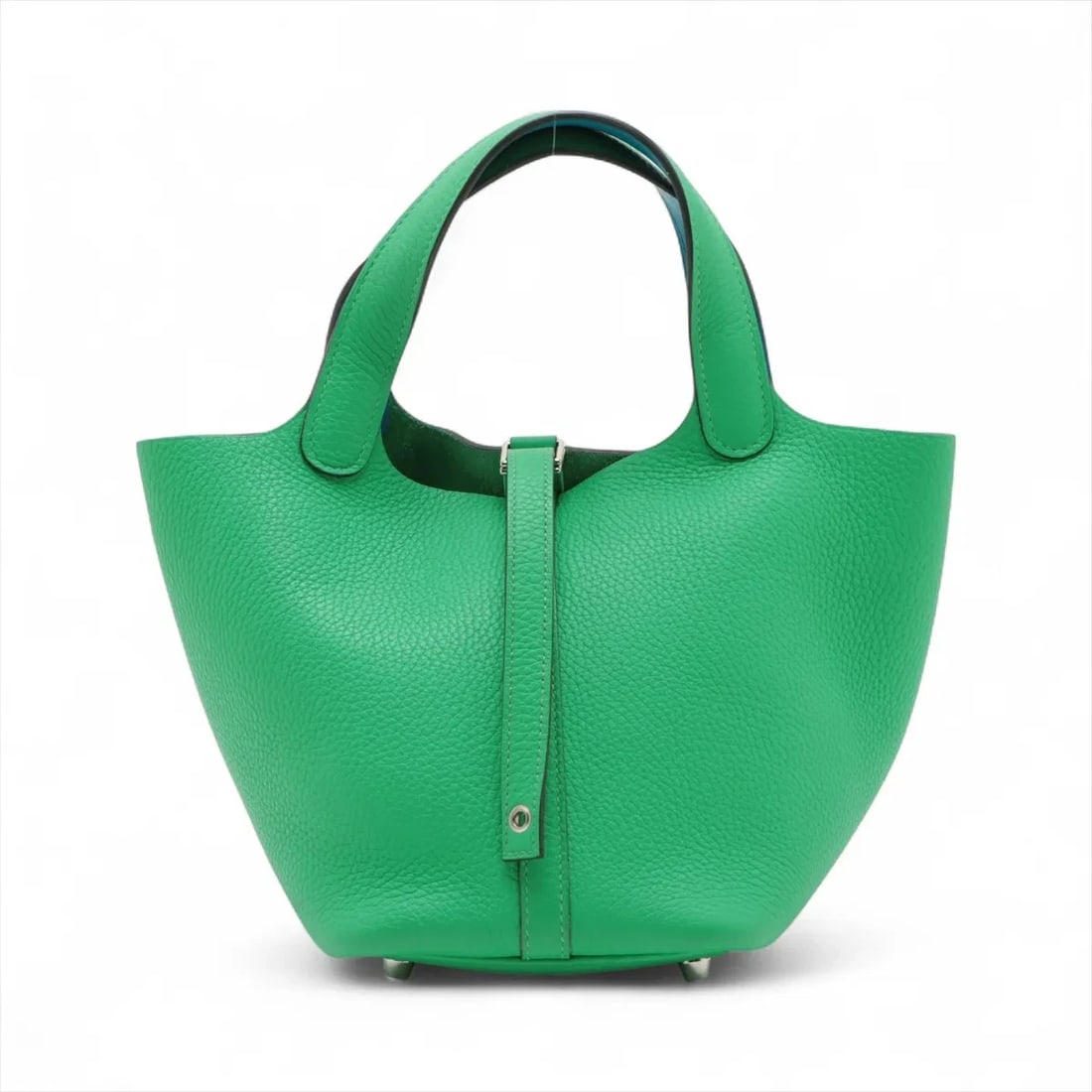 HERMES PICOTIN LOCK 18 PM ECLAT TAURILLON CLEMENCE: Hermes Picotin Lock 18 PM Eclat Taurillon Clemence Brand: Hermès Type: Hand bag Material: Taurillon Clemence × Veau Swift Color: Veil Comic x Blue Frida Size: Height:7.5inch Length:7.3inch