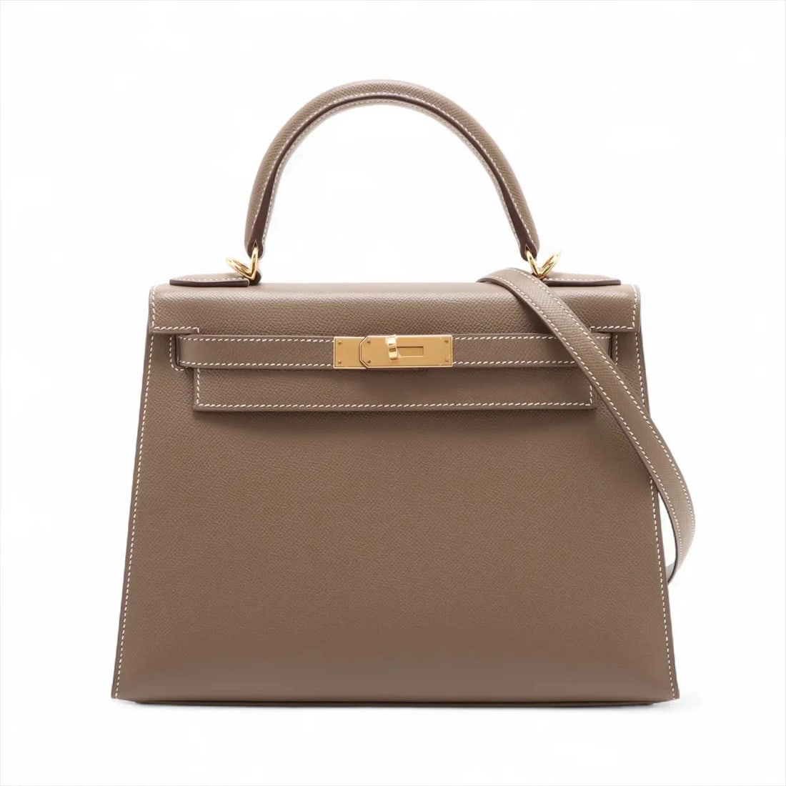 HERMES KELLY 28 SERIE VEAU EPSOM ETOUPE: Hermes Kelly 28 Serie Veau Epsom Etoupe Brand: Hermès Type: Hand bag Material: Veau Epsom Color: Etoupe Size: Height:8.3inch Length:11.2inch Depth:4.3inch Handle height:3.7inch Accessories: None
