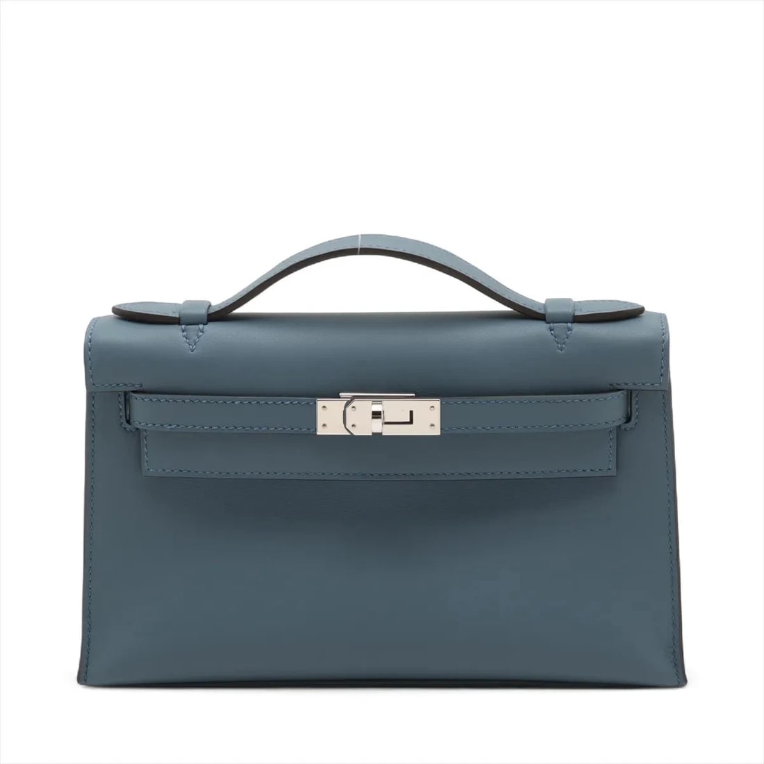 HERMES POCHETTE KELLY MINI VEAU SWIFT BLUE TEMPÊTE SILVER: Hermes Pochette Kelly Mini Veau Swift Blue tempête Silver Brand: Hermès Type: Hand bag Material: Veau Swift Color: Blue tempête Size: Height:5.1inch Length:8.7inch Depth:2.8inch Handle