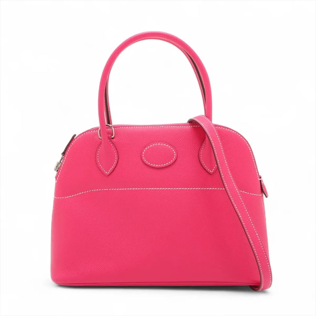 HERMES BOLIDE 27 VEAU EPSOM ROSE TYRIEN SILVER: Hermes Bolide 27 Veau Epsom Rose tyrien Silver Brand: Hermès Type: Hand bag Material: Veau Epsom Color: Rose tyrien Size: Height:7.3inch Length:10.2inch Depth:3.7inch Handle height:3.9inch Accesso