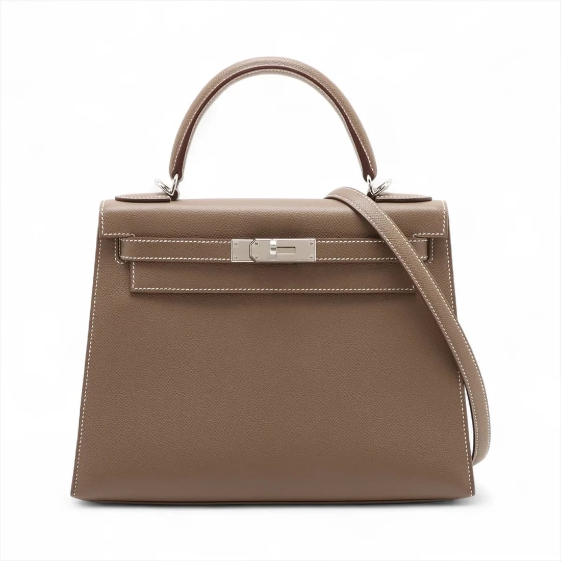 HERMES KELLY 28 SERIE VEAU EPSOM ETOUPE SILVER: Hermes Kelly 28 Serie Veau Epsom Etoupe Silver Brand: Hermès Type: Hand bag Material: Veau Epsom Color: Etoupe Size: Height:8.3inchLength:11.4inchDepth:4.5inch Accessories: None Accessorie