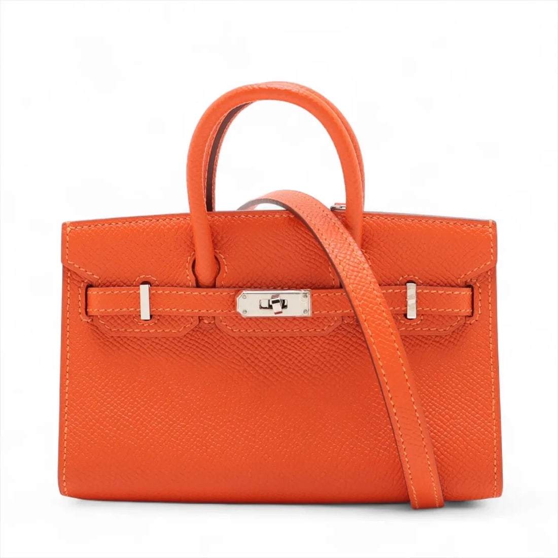 HERMES TINY BIRKIN VEAU EPSOM ORANGE SILVER METAL: Hermes Tiny Birkin Veau Epsom Orange Silver Metal Brand: Hermès Type: Hand bag Material: Veau Epsom Color: Orange Size: Height:3.7inchLength:5.7inchDepth:1.4inch Accessories: None Accessor