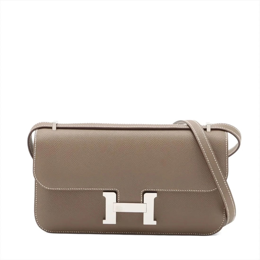 HERMES CONSTANCE ELAN MIROIR VEAU EPSOM ETOUPE SILVER: Hermes Constance Elan Miroir Veau Epsom Etoupe Silver Brand: Hermès Type: Shoulder bag Material: Veau Epsom Color: Etoupe Size: Height:4.9inchLength:9.3inchDepth:1.4inch Accessories: None