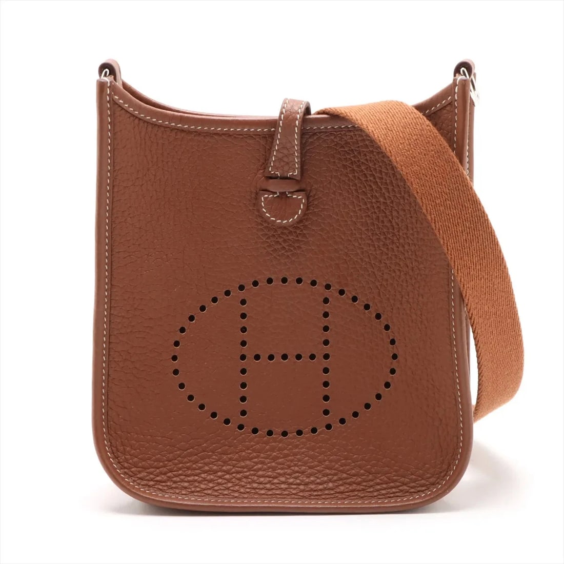 HERMES EVELYN 16 TPM TAURILLON CLEMENCE GOLD SILVER: Hermes evelyn 16 TPM Taurillon Clemence Gold Silver Brand: Hermès Type: Shoulder bag Material: Taurillon Clemence Color: Gold Size: Height:7.7inchLength:6.9inchDepth:2.2inch Accessories: None