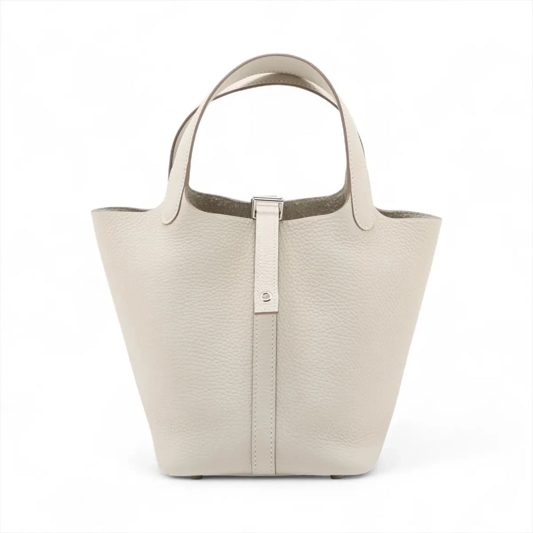 HERMES PICOTIN LOCK 18 PM TAURILLON CLEMENCE CRAIE SILVER: Hermes Picotin Lock 18 PM Taurillon Clemence Craie Silver Brand: Hermès Type: Hand bag Material: Taurillon Clemence Color: Craie Size: Height:7.5inchLength:7.1inchDepth:5.3inch Accessories: None <