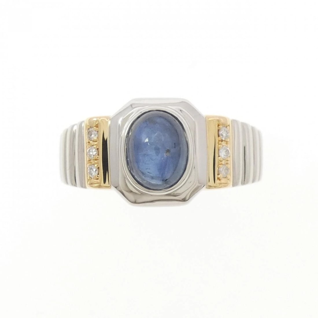 PT900/K18YG SAPPHIRE RING: PT900/K18YG Sapphire Ring Brand: Unbranded Type: Sapphire Ring Material: PT900/K18YG, Main Stone/Creation SapphireSecondary Stone Diamond Color: YG,Silver Size: US11 3/4 Accessories: None Accessories