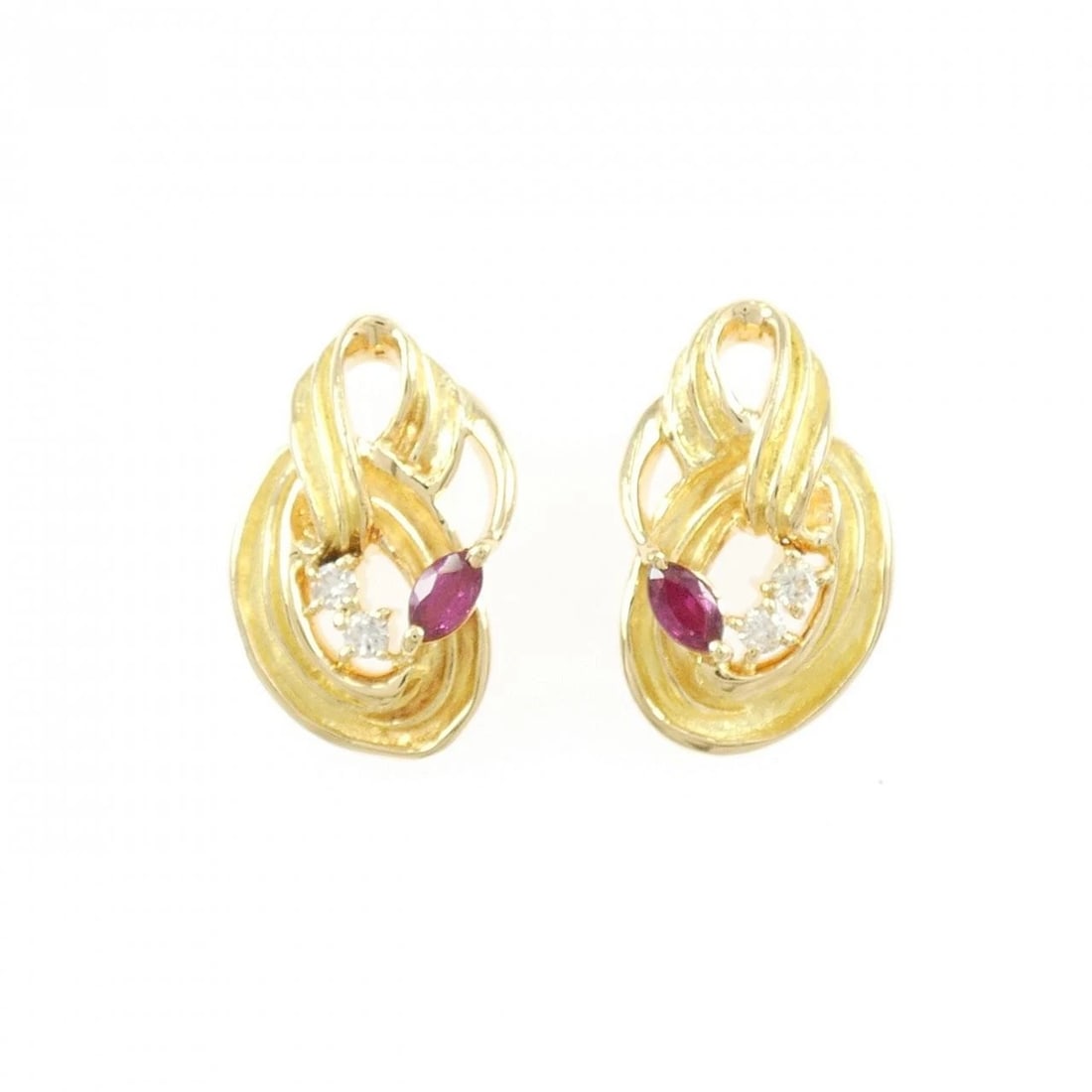 18K YELLOW GOLD RUBY PIERCE: 18K Yellow Gold Ruby Pierce Brand: Unbranded Type: Ruby Pierce/Earring Material: K18YG, Main Stone/Creation Ruby secondary stone Diamond Color: Yellow Gold Size: Actual Size Approx. height x width: