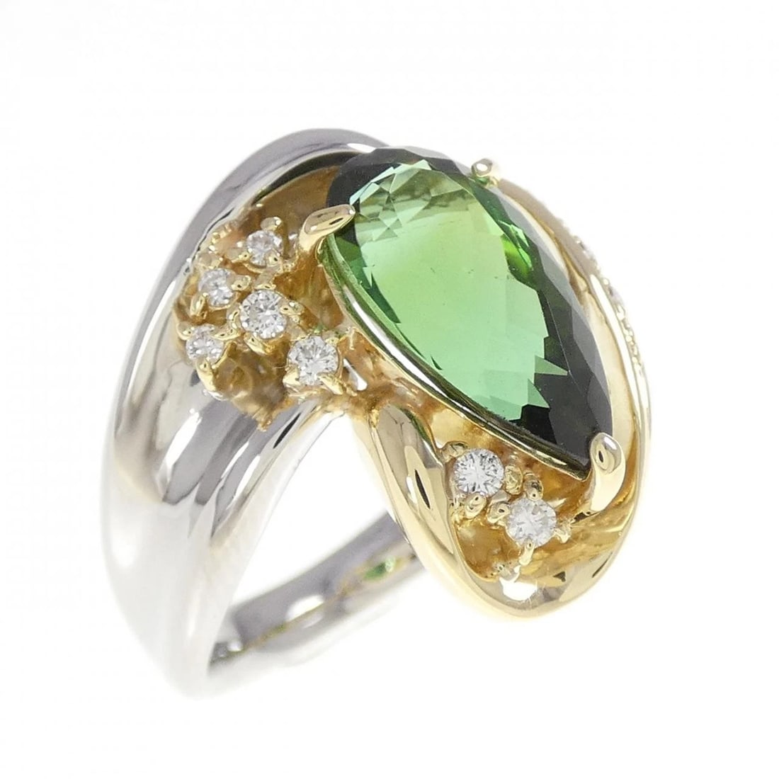PT900/K18YG TOURMALINE RING: PT900/K18YG Tourmaline Ring Brand: Unbranded Type: Ring Material: PT900/K18YG, Main Stone/Creation TourmalineSecondary Stone Diamond Color: Silver,YG Size: US6 1/4 Accessories: None Accessories