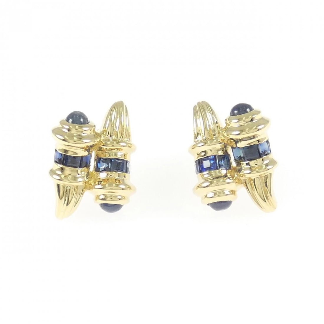 K18YG SAPPHIRE PIERCE: K18YG Sapphire Pierce Brand: Unbranded Type: Sapphire Pierce/Earring Material: K18YG, Main Stone/Creation Sapphire Color: Yellow gold Size: Actual Size Approx. height x width: 14.6mm x 10.6mm