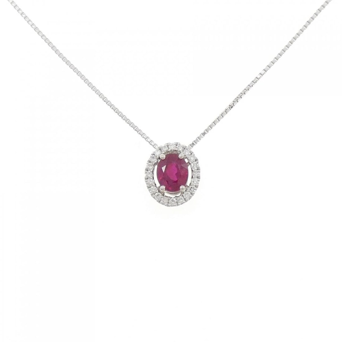 PT900/K18WG RUBY NECKLACE: PT900/K18WG Ruby Necklace Brand: Unbranded Type: Ruby Necklace Material: PT900/K18WG, Main Stone/Creation RubySecondary Stone Diamond Color: WG,Silver Size: Actual Size Pendant length approx. x width