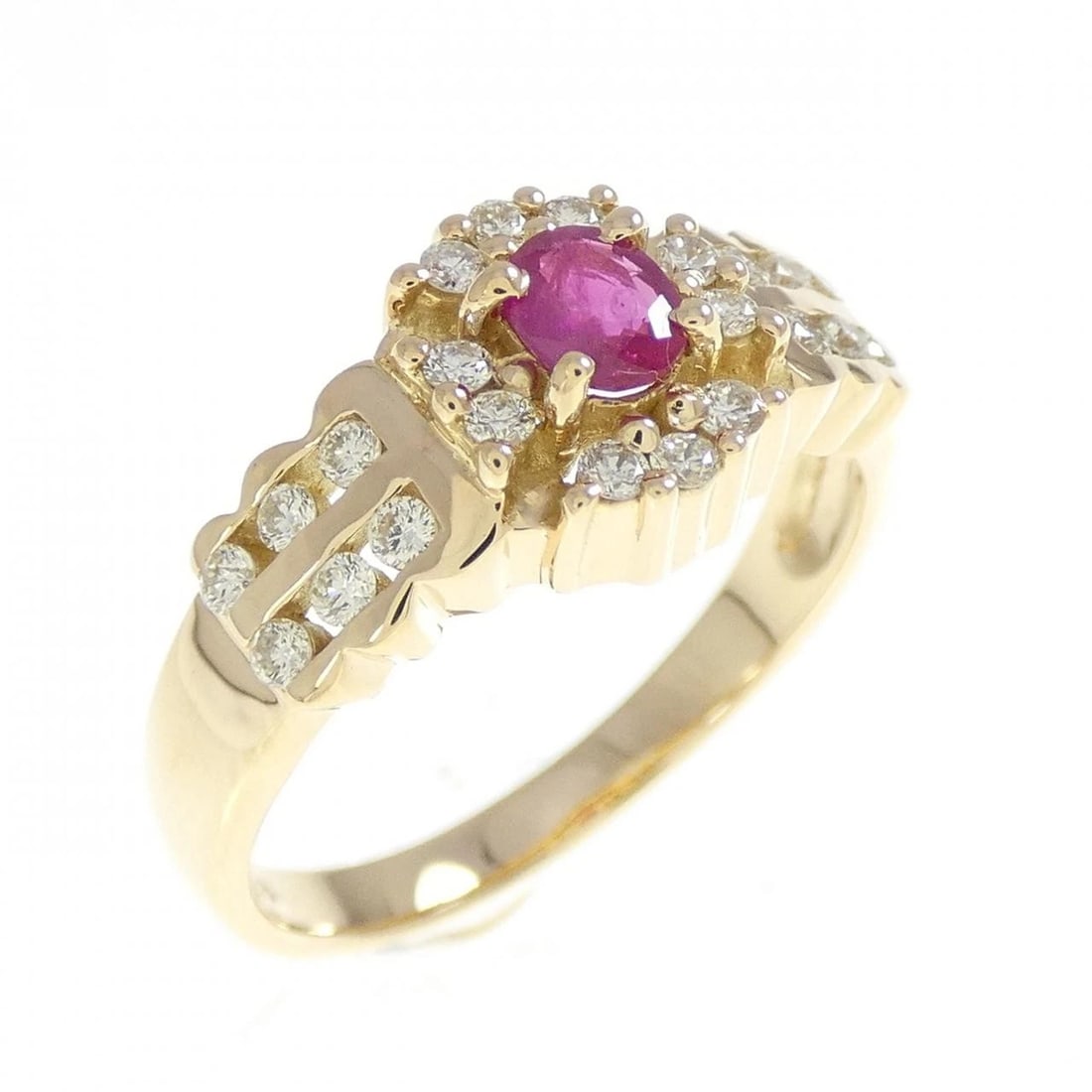 18K YELLOW GOLD RUBY RING: 18K Yellow Gold Ruby Ring Brand: Unbranded Type: Ruby Ring Material: K18YG, Main Stone/Creation RubySecondary StoneDiamond Color: Yellow gold Size: US6 1/4 Accessories: None Accessories Notice: When
