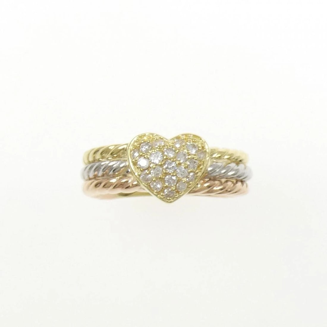K18YG/PT900/K18PG HEART DIAMOND RING: K18YG/PT900/K18PG Heart Diamond Ring Brand: Unbranded Type: Diamond Ring Material: K18YG/PT900/K18PG, Main Stone/Creation Natural Color: YG,PG,Silver Size: US4 1/2 Accessories: None Accessories