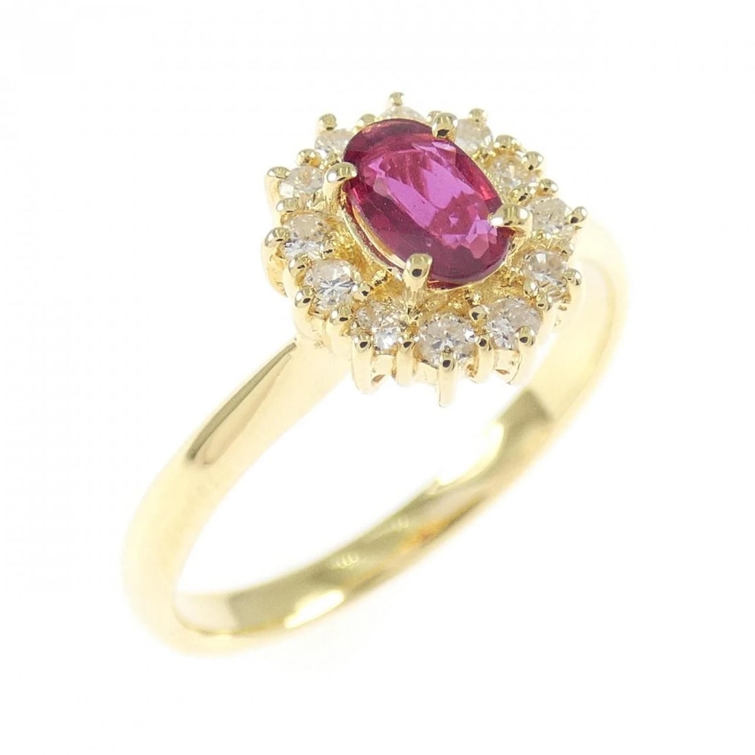 18K YELLOW GOLD RUBY RING: 18K Yellow Gold Ruby Ring Brand: Unbranded Type: Ruby Ring Material: K18YG, Main Stone/Creation RubySecondary Stone Diamond Color: Yellow gold Size: US5 1/2 Accessories: None Accessories Notice: When