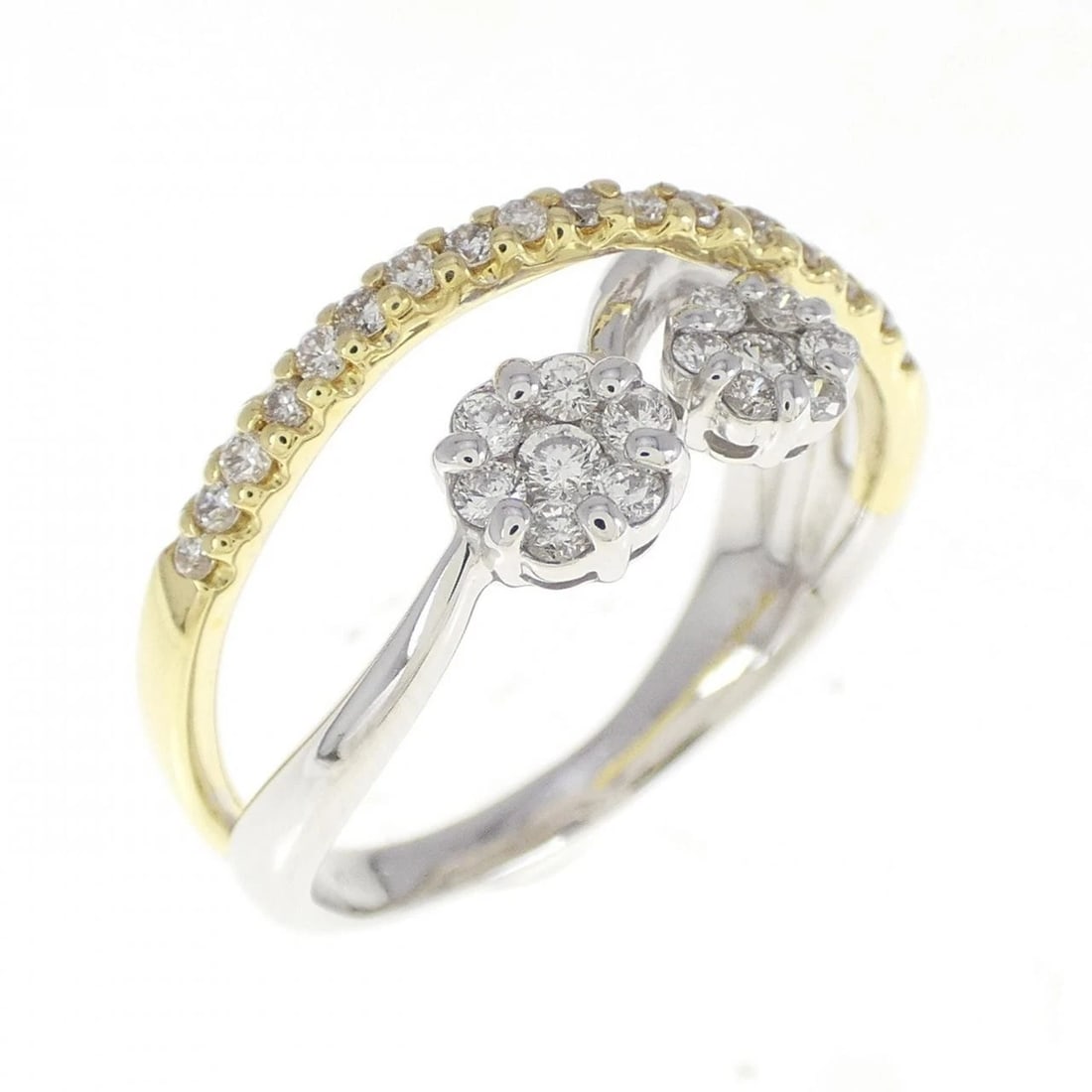 K18WG/K18YG FLOWER DIAMOND RING: K18WG/K18YG Flower Diamond Ring Brand: Unbranded Type: Diamond ring Material: K18WG/K18YG, Main Stone/Creation Natural Color: WG,YG Size: US8.25 Accessories: None Accessories Notice: When purchasing