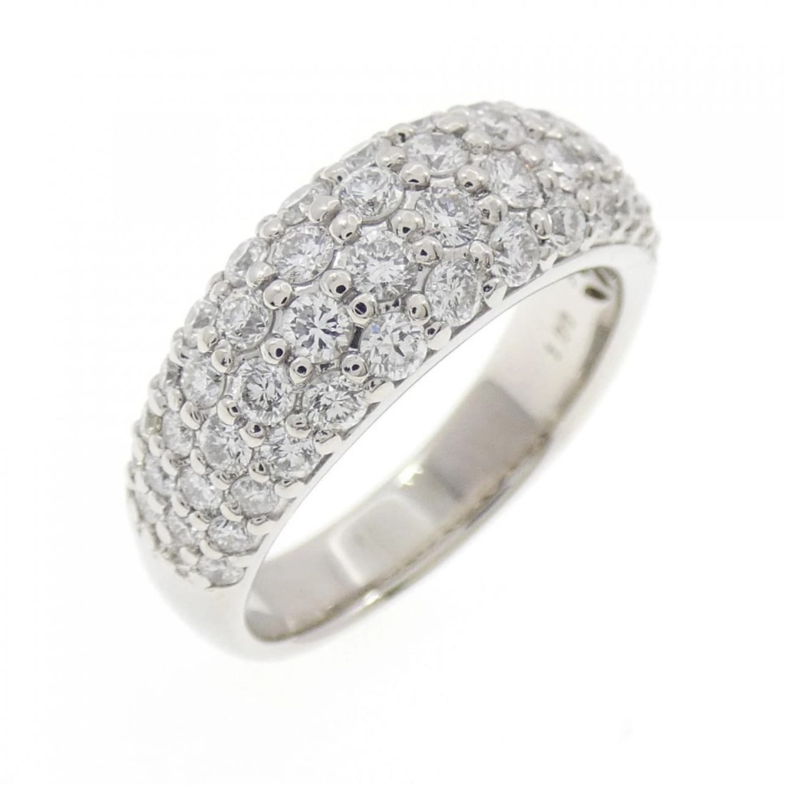 PT900 PAVE DIAMOND RING: PT900 Pave Diamond Ring Brand: Unbranded Type: Diamond Ring Material: PT900, Main Stone/Creation Natural Color: Silver Size: US6 1/4 Accessories: None Accessories Notice: When purchasing pre-owned