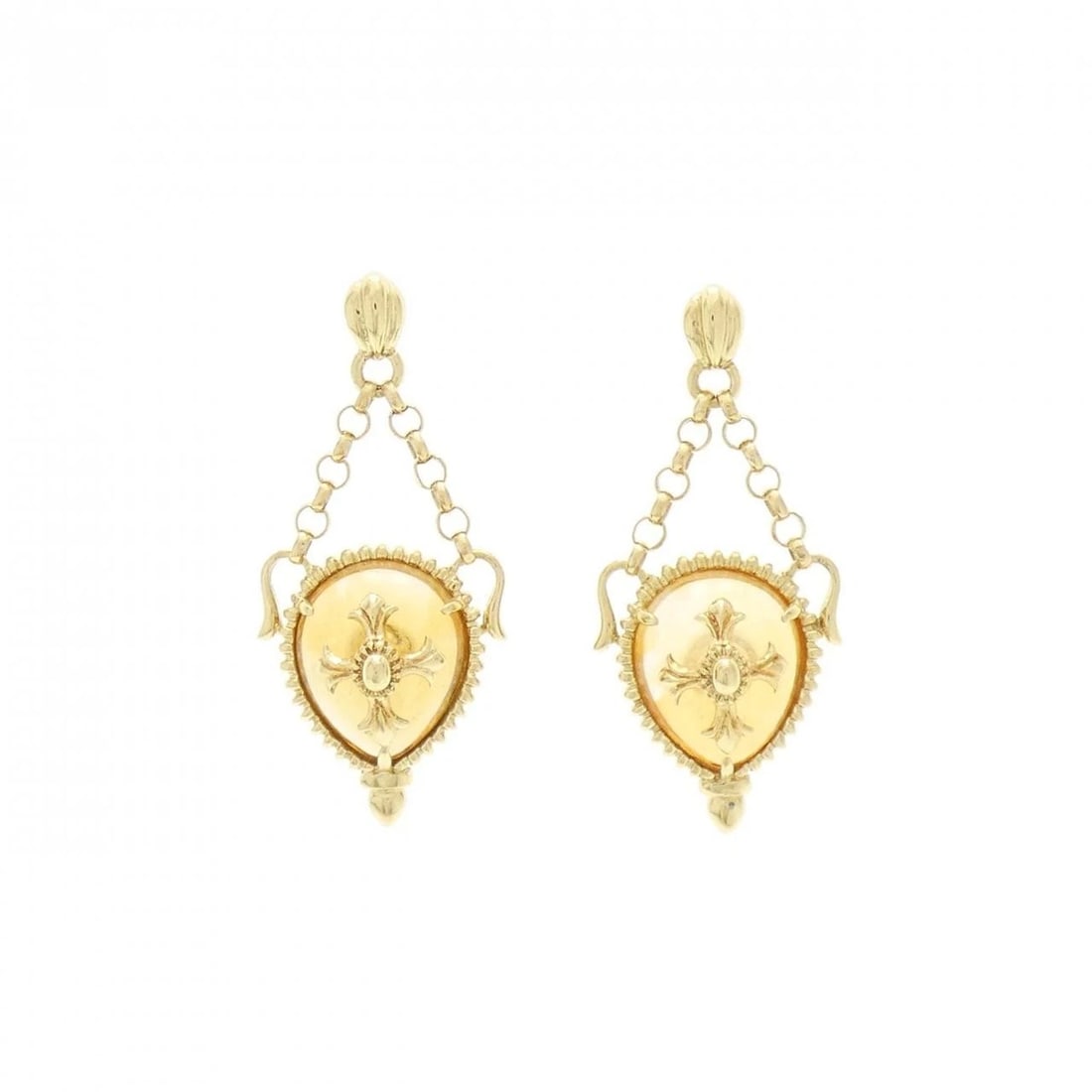 K18YG CITRINE PIERCE: K18YG Citrine Pierce Brand: Unbranded Type: Citrine Pierce/Earring Material: K18YG, Main Stone/Creation Citrin Color: Yellow gold Size: Actual Size Approx. length x width: 34.2mm x 15.5mm