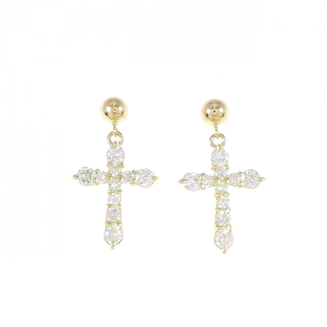 K18YG CROSS DIAMOND PIERCE: K18YG Cross Diamond Pierce Brand: Unbranded Type: Diamond Pierce/Earring Material: K18YG, Main Stone/Creation Natural Color: Yellow gold Size: Actual Size Approx. height x width: 21.9mm x 12.4mm