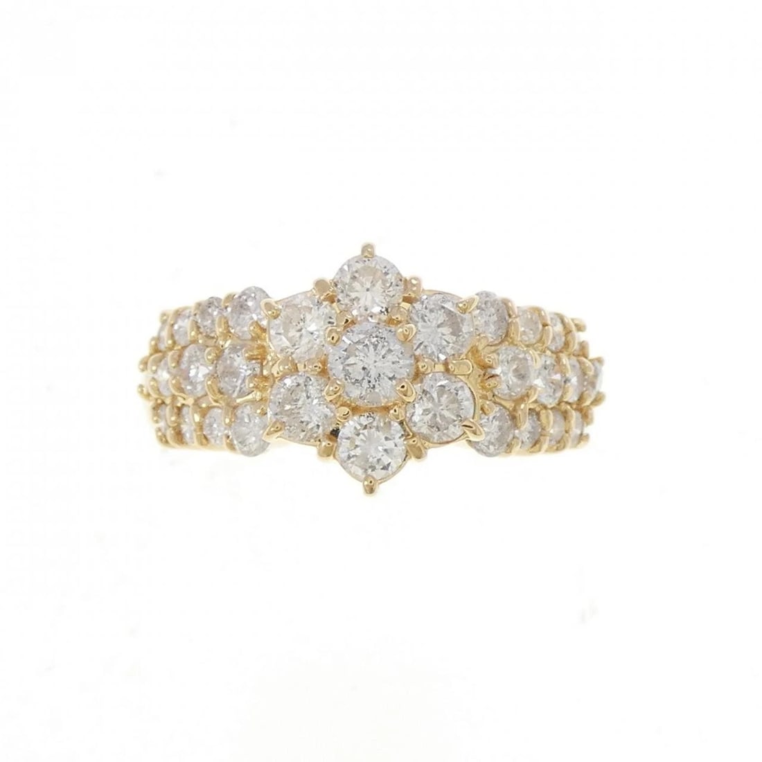 K18YG FLOWER DIAMOND RING: K18YG Flower Diamond Ring Brand: Unbranded Type: Diamond Ring Material: K18YG, Main Stone/Creation Natural Color: Yellow gold Size: US6 1/4 Accessories: None Accessories Notice: When purchasing