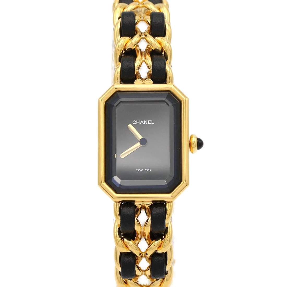 CHANEL PREMIERE GOLD PLATED QUARTZ WATCH: Chanel Premiere Gold Plated Quartz Watch Brand: CHANEL Type: Wrist watch Material: Case: Gold plated Bracelet: Gold plated x Strap Color: Dial color Black Band Color: Black Size: Case diameter: