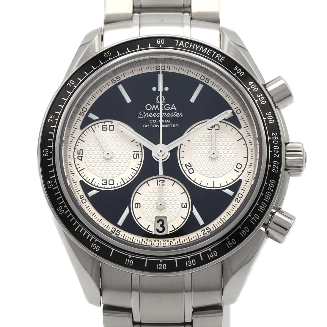 OMEGA SPEEDMASTER RACING STAINLESS STEEL WATCH: Omega Speedmaster Racing Stainless Steel Watch Brand: OMEGA Type: Wrist watch Material: Case: Stainless Steel Breath: Stainless Steel Color: Dial color black,silver Size: Case diameter: Approx. 40 mm