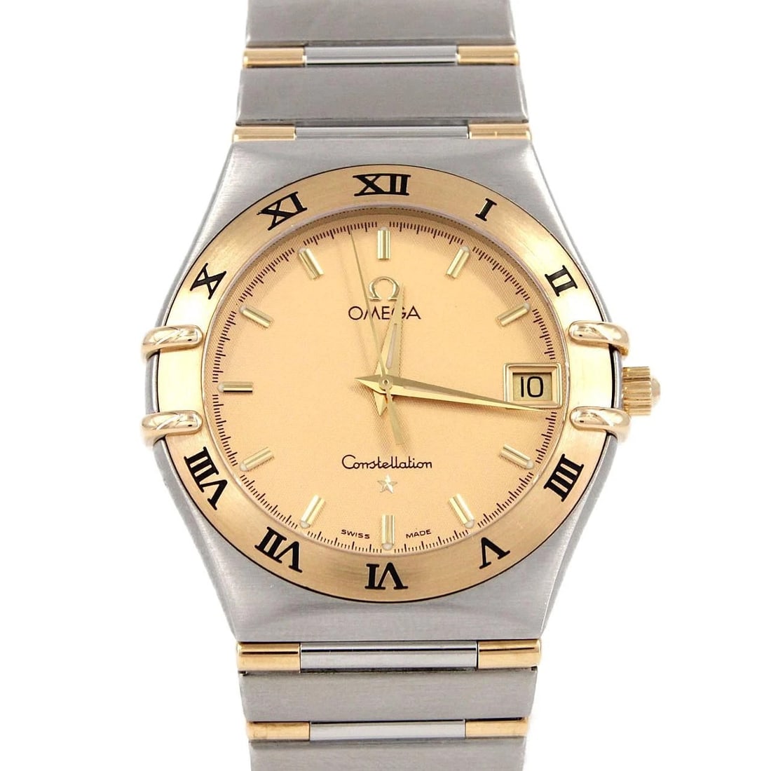 OMEGA CONSTELLATION SSXYG QUARTZ WATCH: Omega Constellation SSxYG Quartz Watch Brand: OMEGA Type: Wrist watch Material: Case: Stainless steel x yellow gold Bracelet: Stainless steel x yellow gold Color: Dial color gold Size: Case diameter: