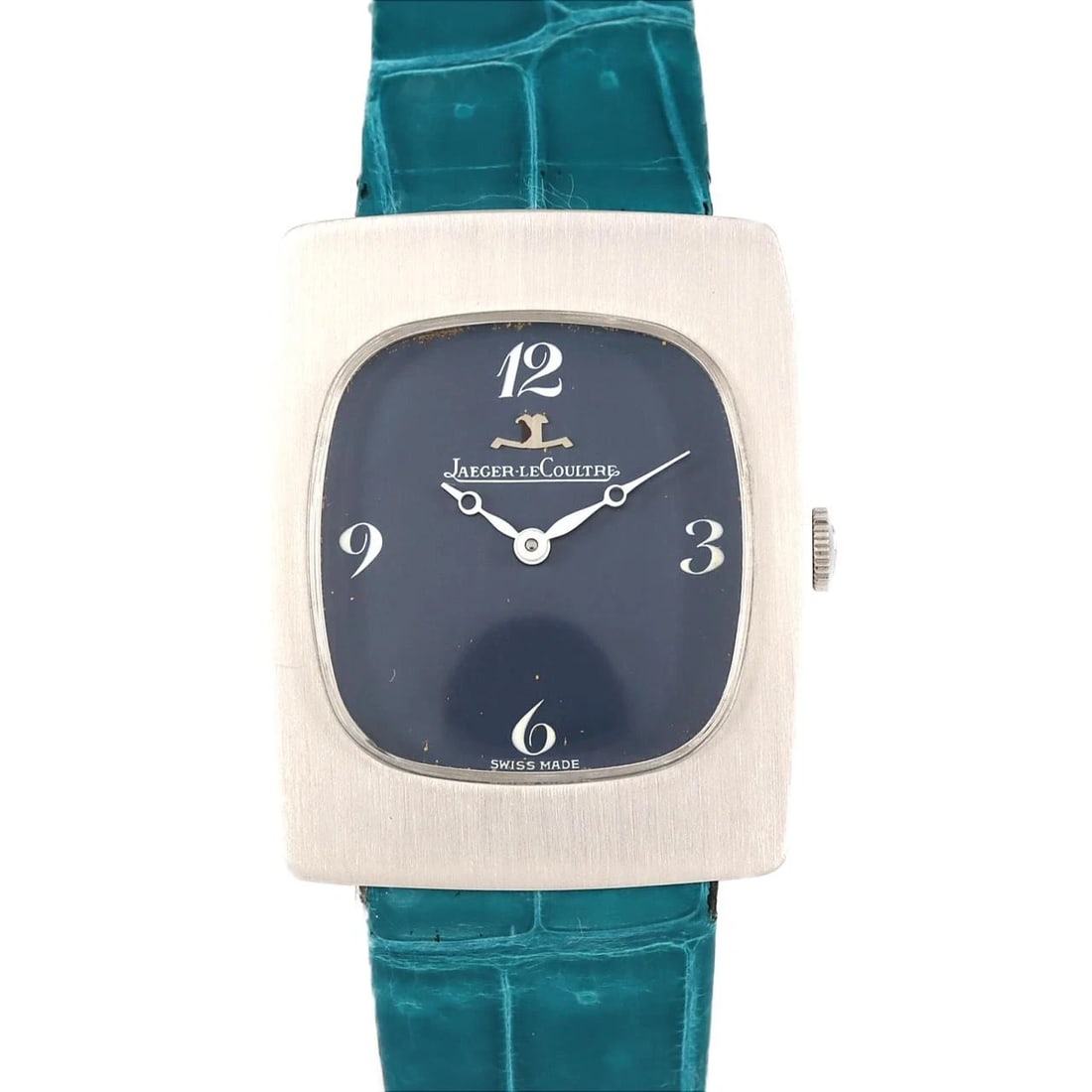 JAEGER-LECOULTRE WATCH: Jaeger-LeCoultre Watch Brand: JAEGER-LECOULTRE Type: Wrist watch Material: Case: White gold Bracelet: Strap Color: Dial Color: Blue/Arabic Band Color: Blue Size: Case diameter approximately: 28 x 34 m