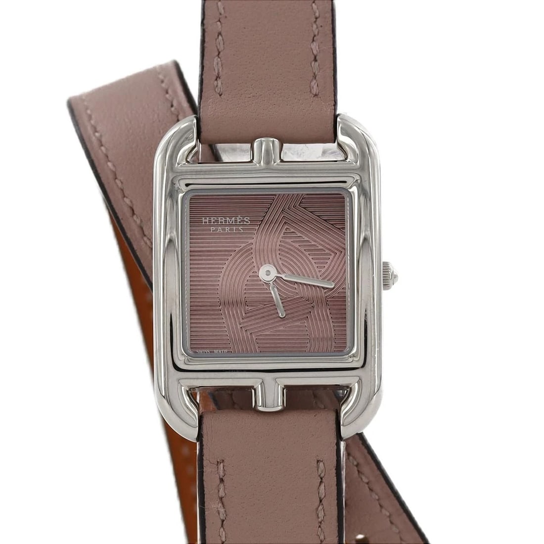 HERMES CAPE COD STAINLESS STEEL QUARTZ WATCH: Hermes Cape Cod Stainless Steel Quartz Watch Brand: HERMES Type: Wrist watch Material: Case: Stainless Steel Bracelet: Strap Color: Dial Color: Pink, Chaine d'Ancre motif Band color: Pink Size: Case