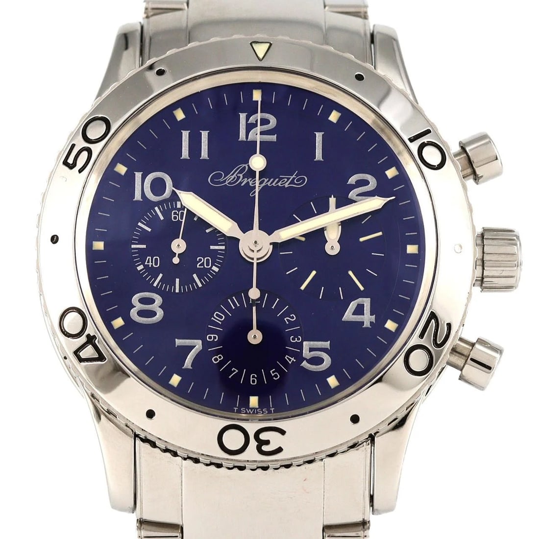 BREGUET AERONAVALE WATCH: Breguet Aeronavale Watch Brand: Breguet Type: Wrist watch Material: Case: Stainless Steel Breath: Stainless Steel Color: Dial Color: Blue/Arabic Size: Case diameter: Approx. 39.5 mm Max wrist circumfe