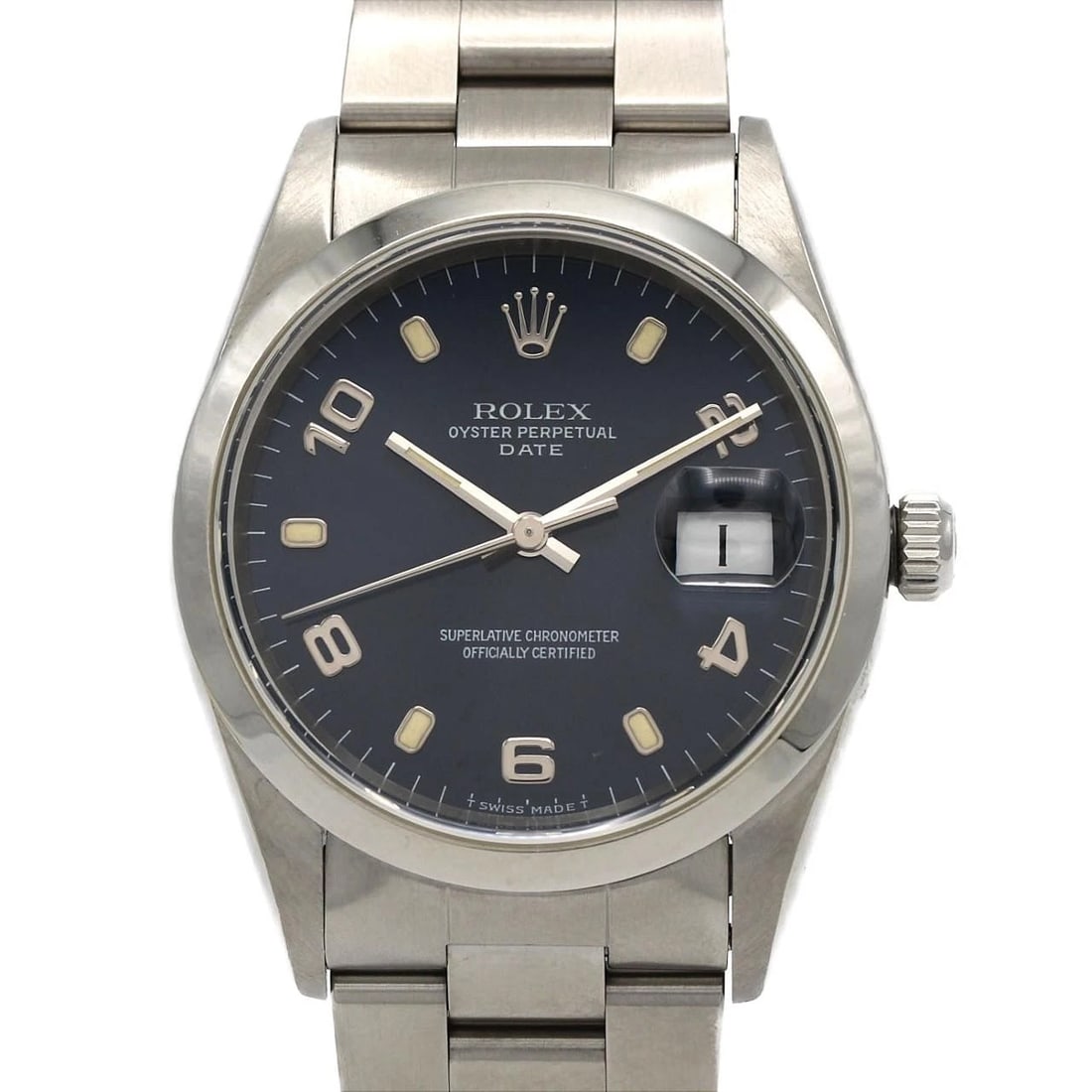 ROLEX OYSTER PERPETUAL DATE STAINLESS STEEL MECHANICAL WATCH: Rolex Oyster Perpetual Date Stainless Steel Mechanical Watch Brand: ROLEX Type: Wrist watch Material: Case: Stainless Steel Breath: Stainless Steel Color: Dial color blue Size: Case diameter: Approx. 