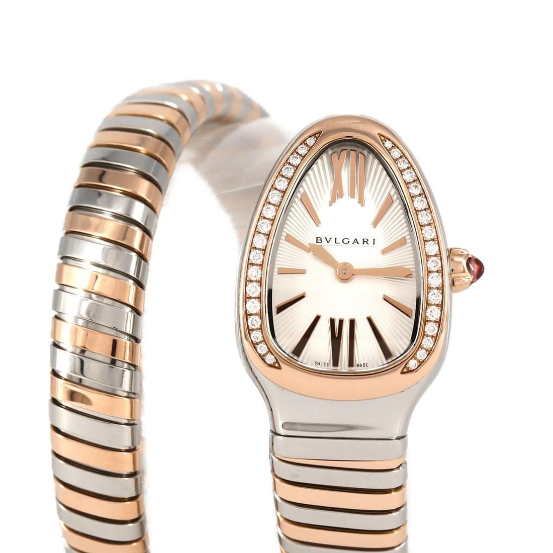 BVLGARI SERPENTI TUBOGAS PG COMBINATION WATCH: Bvlgari Serpenti Tubogas PG Combination Watch Brand: BVLGARI Type: Wrist watch Material: Case: Stainless steel x pink gold Bracelet: Stainless steel x pink gold Color: Dial color silver Size: Case
