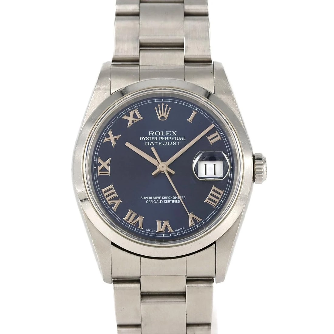 ROLEX DATEJUST STAINLESS STEEL WATCH: Rolex Datejust Stainless Steel Watch Brand: ROLEX Type: Wrist watch Material: Case: Stainless Steel Breath: Stainless Steel Color: Dial Color: Blue/Roman Size: Case diameter: Approx. 36 mm Max wrist