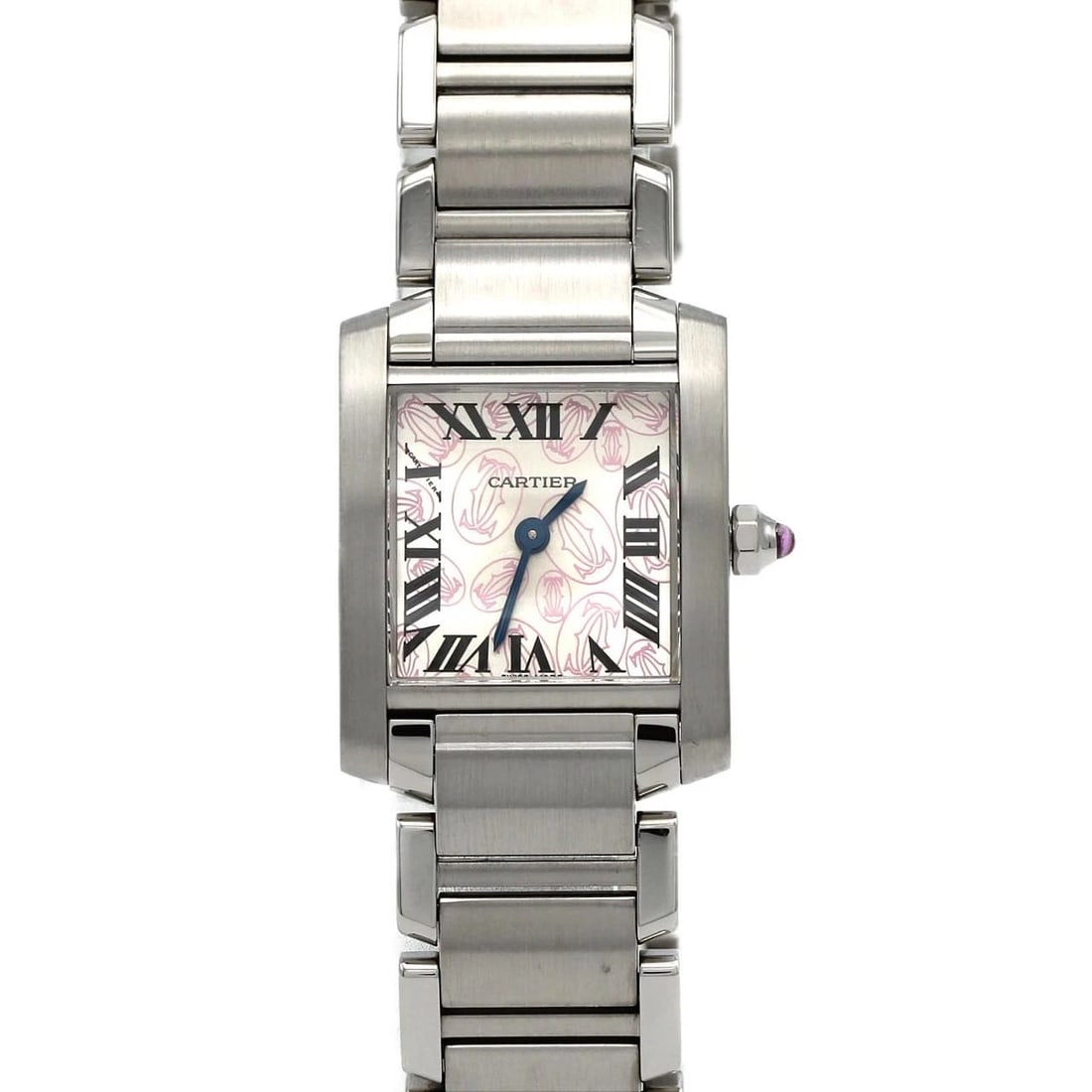CARTIER TANK FRANÇAISE CHRISTMAS WATCH: Cartier Tank Française Christmas Watch Brand: CARTIER Type: Wrist watch Material: Case: Stainless Steel Breath: Stainless Steel Color: Dial Color: Silver, Pink CC logo/Roman numerals Size: Case