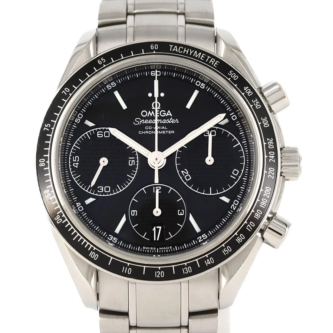 OMEGA SPEEDMASTER RACING STAINLESS STEEL WATCH: Omega Speedmaster Racing Stainless Steel Watch Brand: OMEGA Type: Wrist watch Material: Case: Stainless Steel Breath: Stainless Steel Color: Dial color black Size: Case diameter: Approx. 40 mm Max