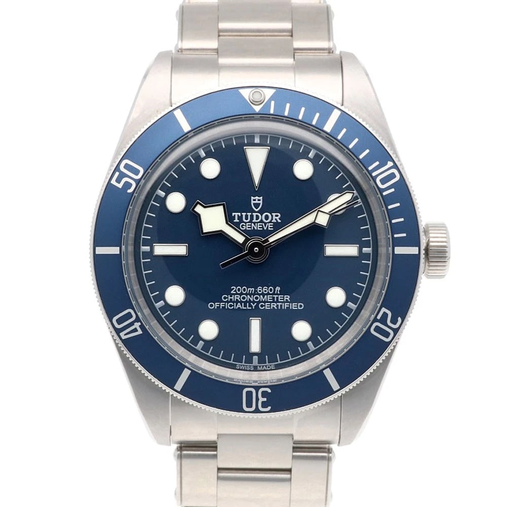 TUDOR BLACK WATCHES STAINLESS STEEL WATCH: TUDOR Black Watches Stainless Steel Watch Brand: TUDOR Type: Wristwatch Material: Case : Stainless Steel Band : Stainless Steel Color: Silver / Navy Size: Case Diameter:39.0mm Band Length:6.3inch / 16
