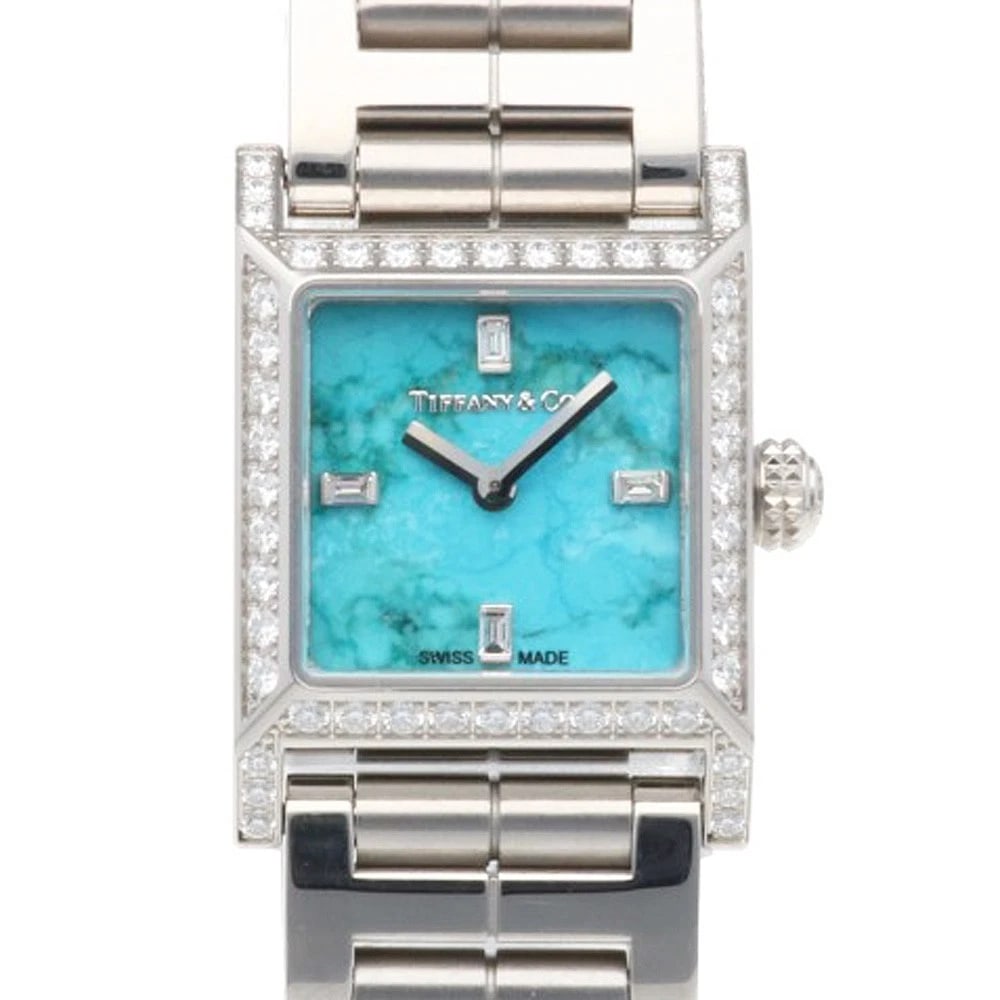 TIFFANY&CO MAKERS WATCHES STAINLESS STEEL TURQUOISE WATCH: TIFFANY&Co Makers Watches Stainless Steel Turquoise Watch Brand: Tiffany&co. Type: Wristwatch Material: Case : Stainless Steel Band : Stainless Steel Color: Silver / blue Size: Case:W0.6inch x H0.9inc