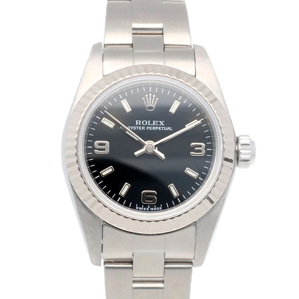 ROLEX OYSTER PERPETUAL WATCHES STAINLESS STEEL K18WHITE GOLD WATCH: ROLEX Oyster perpetual Watches Stainless Steel K18white gold Watch Brand: ROLEX Type: Wristwatch Material: Case : Stainless Steel x K18 white gold Band : Stainless Steel Color: Silver / black Size: Ca