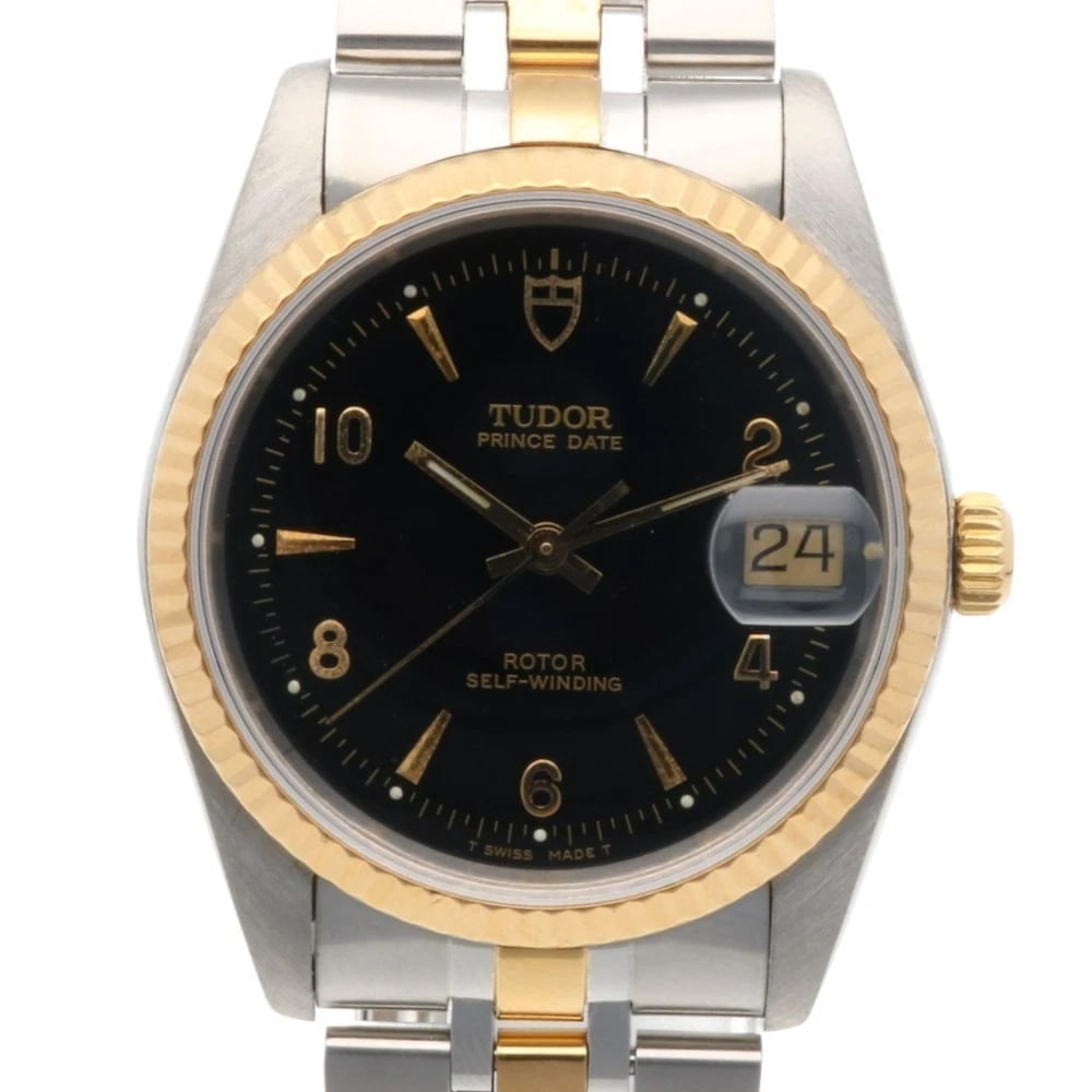TUDOR PRINCE DATE WATCHES STAINLESS STEEL WATCH: TUDOR Prince Date Watches Stainless Steel Watch Brand: TUDOR Type: Wristwatch Material: Case : Stainless Steel Band : K18 yellow gold Color: gold / black x Silver Size: Case:W1.4inch x H1.6inch/ W34.4