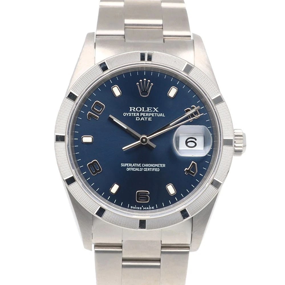 ROLEX DATE WATCHES STAINLESS STEEL WATCH: ROLEX Date Watches Stainless Steel Watch Brand: ROLEX Type: Wristwatch Material: Case : Stainless Steel Band : Stainless Steel Color: Silver / blue Size: Case Diameter:34.0mm Band Length:6.1inch / 15.