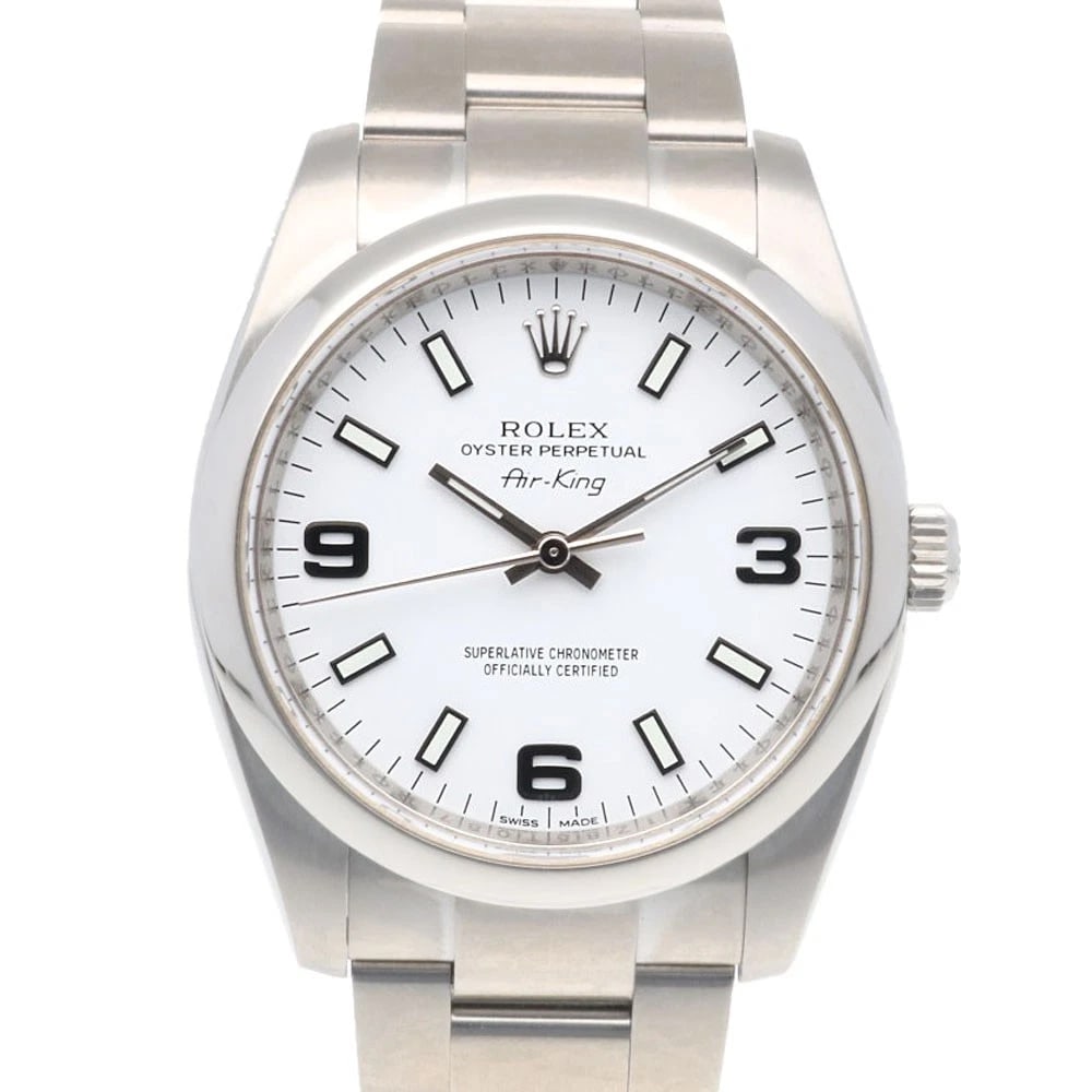 ROLEX AIR KING WATCHES STAINLESS STEEL WATCH: ROLEX Air king Watches Stainless Steel Watch Brand: ROLEX Type: Wristwatch Material: Case : Stainless Steel Band : Stainless Steel Color: Silver / white Size: Case Diameter:34.0mm Band Length:6.1inch 