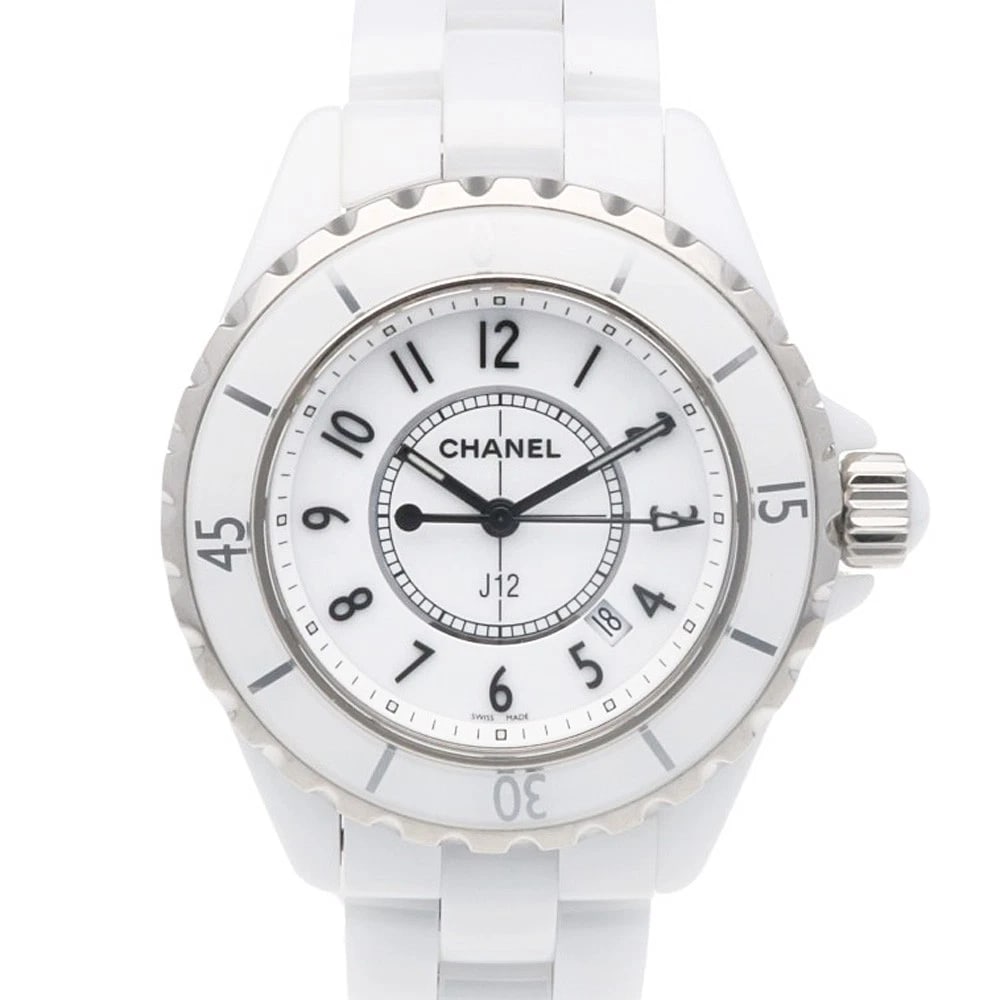 CHANEL J12 WATCHES WHITE CERAMIC STAINLESS STEEL WATCH: CHANEL J12 Watches White ceramic Stainless Steel Watch Brand: CHANEL Type: Wristwatch Material: Case : White ceramic x Stainless Steel Band : White ceramic Color: white / Silver Size: Case Diameter:33