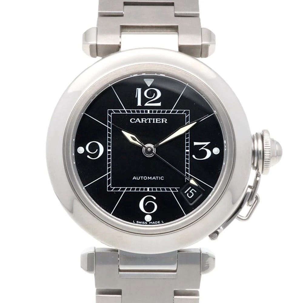 CARTIER PASHA WATCHES STAINLESS STEEL WATCH: CARTIER Pasha Watches Stainless Steel Watch Brand: CARTIER Type: Wristwatch Material: Case : Stainless Steel Band : Stainless Steel Color: Silver / black Size: Case Diameter:35.0mm Band Length:7.1inch