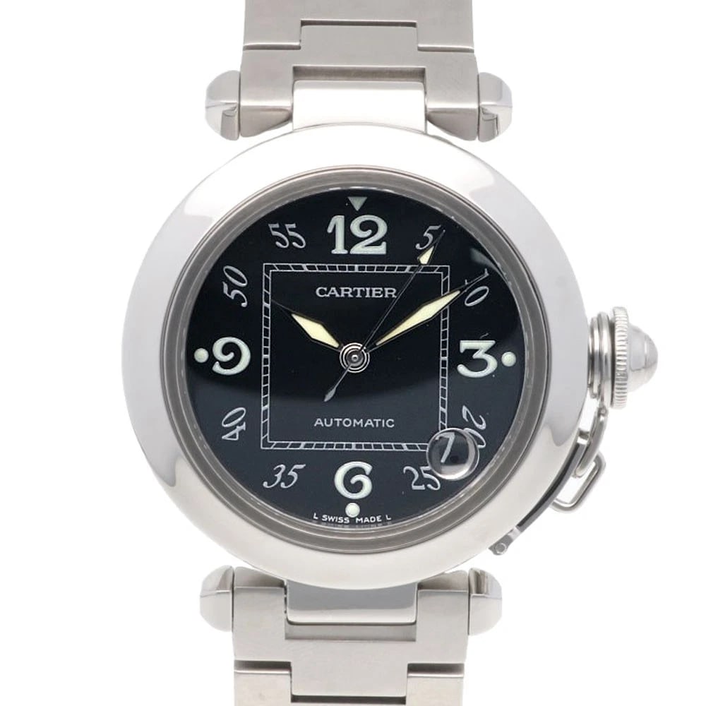 CARTIER PASHA WATCHES STAINLESS STEEL WATCH: CARTIER Pasha Watches Stainless Steel Watch Brand: CARTIER Type: Wristwatch Material: Case : Stainless Steel Band : Stainless Steel Color: Silver / black Size: Case Diameter:35.5mm Band Length:6.9inch