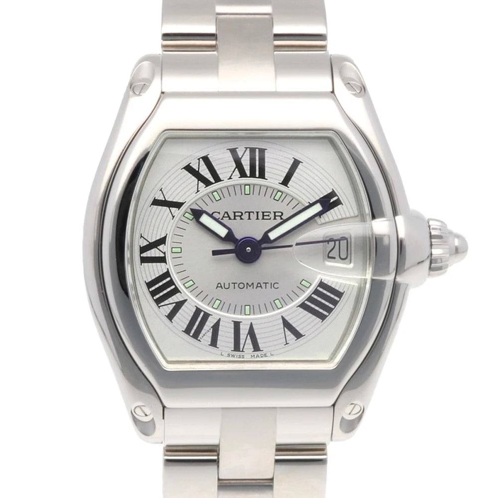 CARTIER ROADSTER WATCHES STAINLESS STEEL WATCH: CARTIER Roadster Watches Stainless Steel Watch Brand: CARTIER Type: Wristwatch Material: Case : Stainless Steel Band : Stainless Steel Color: Silver Size: Case:W1.4inch x H1.7inch/ W35.5mm x H43.5mm B