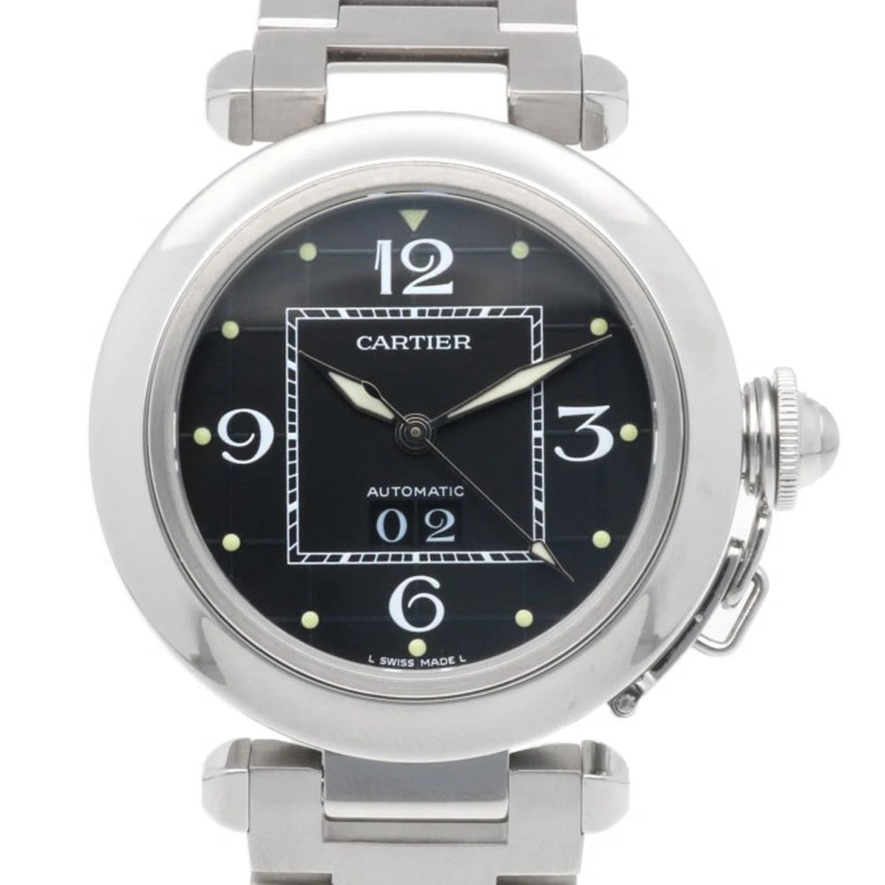 CARTIER PASHA BIG DATE WATCHES STAINLESS STEEL WATCH: CARTIER Pasha Big Date Watches Stainless Steel Watch Brand: CARTIER Type: Wristwatch Material: Case : Stainless Steel Band : Stainless Steel Color: Silver / black Size: Case Diameter:35.0mm Band Lengt