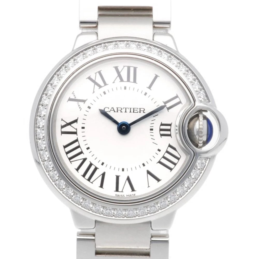 CARTIER BARON BLUE WATCHES STAINLESS STEEL BEZEL DIAMOND WATCH: CARTIER Baron blue Watches Stainless Steel Bezel Diamond Watch Brand: CARTIER Type: Wristwatch Material: Case : Stainless Steel Band : Stainless Steel Color: Silver / white Size: Case Diameter:28.0mm 