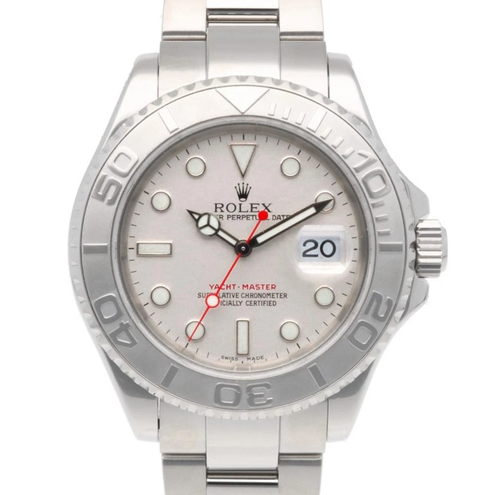 ROLEX YACHT MASTER WATCHES STAINLESS STEEL PLATINUM WATCH: ROLEX Yacht master Watches Stainless Steel Platinum Watch Brand: ROLEX Type: Wristwatch Material: Case : Stainless Steel x PtPlatinum Band : Stainless Steel Color: Silver Size: Case Diameter:40.0mm Ba