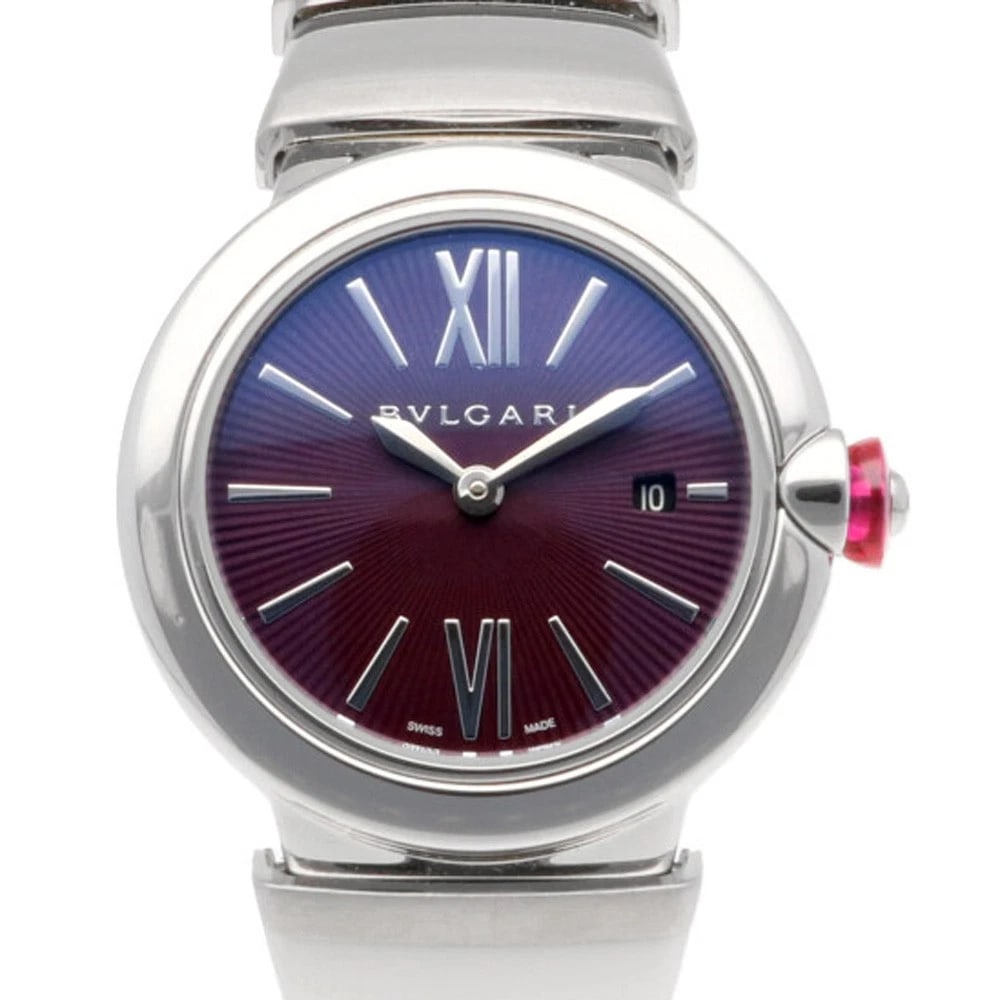 BVLGARI LE CHAIR WATCHES STAINLESS STEEL WATCH: BVLGARI Le chair Watches Stainless Steel Watch Brand: BVLGARI Type: Wristwatch Material: Case : Stainless Steel Band : Stainless Steel Color: Silver / purple Size: Case Diameter:28.5mm Band Length:6.7