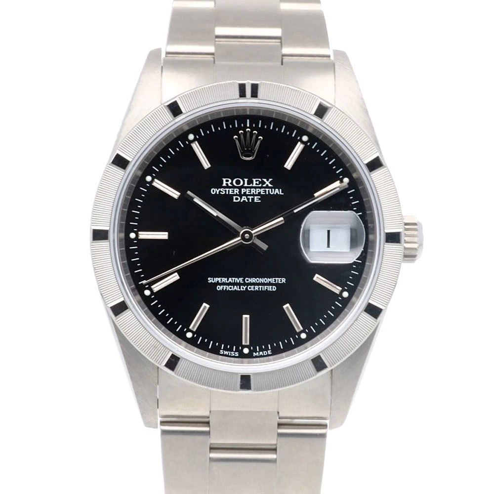 ROLEX DATE WATCHES STAINLESS STEEL WATCH: ROLEX Date Watches Stainless Steel Watch Brand: ROLEX Type: Wristwatch Material: Case : Stainless Steel Band : Stainless Steel Color: Silver / black Size: Case Diameter:34.0mm Band Length:6.3inch / 16