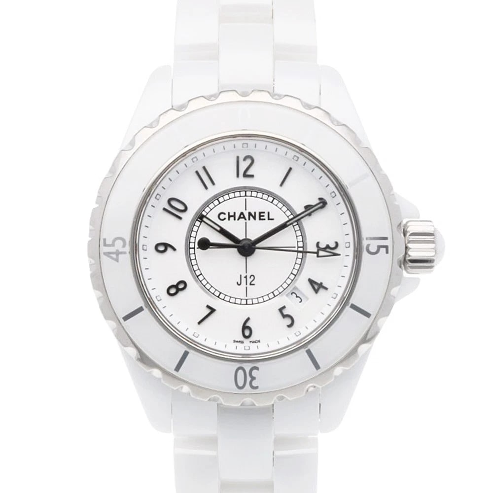 CHANEL J12 WATCHES STAINLESS STEEL WHITE CERAMIC WATCH: CHANEL J12 Watches Stainless Steel White ceramic Watch Brand: CHANEL Type: Wristwatch Material: Case : Stainless Steel x White ceramic Band : White ceramic Color: white / Silver Size: Case Diameter:33